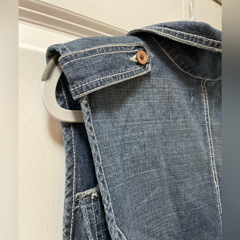 jeanstar Blue Denim Button Front Vest 100% Cotton 1X Reverse White Thread - Picture 3 of 6